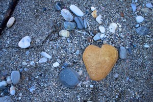 Heart shaped rock on beach