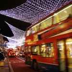 bus and Christmas decorations on Regent Street