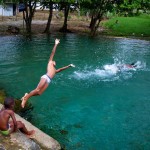 Kids play in a pool