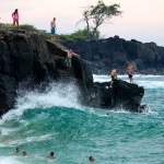 cliff jumpers at Waimea Bay