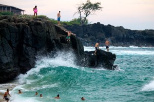 cliff jumpers at Waimea Bay