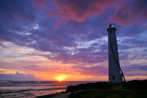 Oahu sunset with lighthouse
