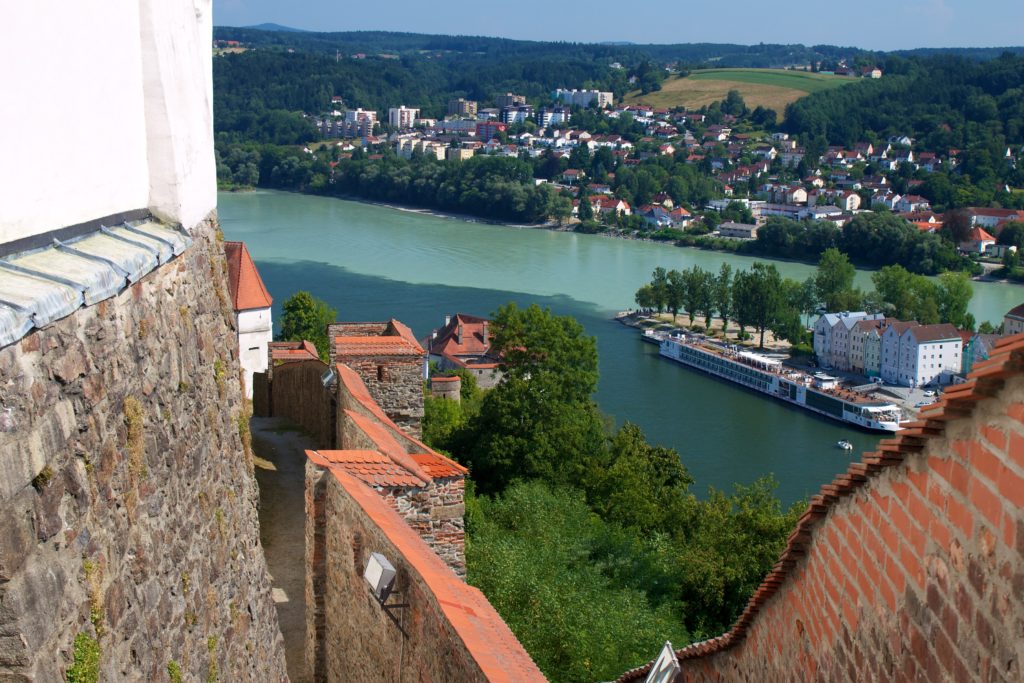 Meeting of the Danube and Inn rivers